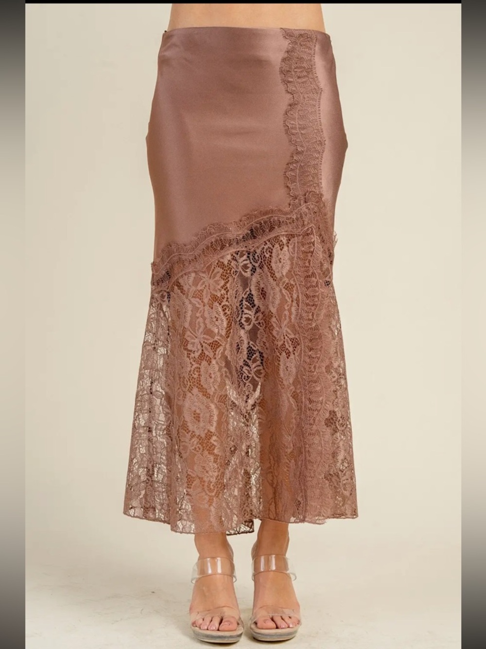 Satin Midi Skirt w/ Lace
Trim Detail S-L